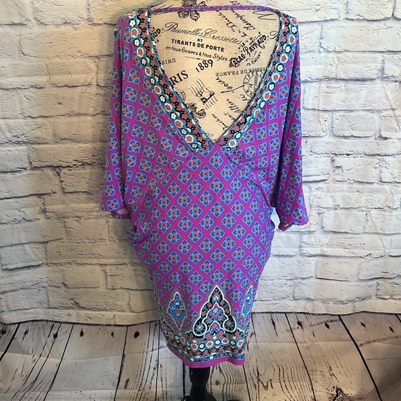 Nanette Lepore Swim CoverUp Moroccan Medallion Size Large Cold Shoulder V-neck - Picture 7 of 9